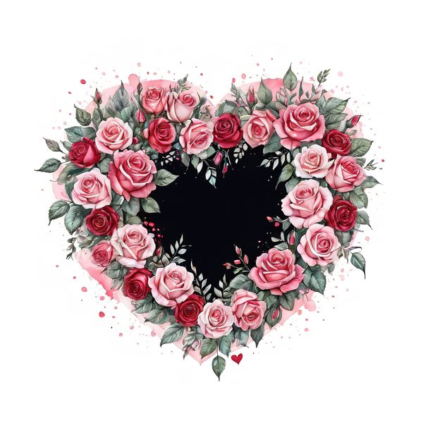 Watercolor Rose Heart Clipart Set, Pink & Green Tones (10 JPGs) — image 2