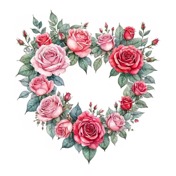 Watercolor Rose Heart Clipart Set, Pink & Green Tones (10 JPGs) — image 3