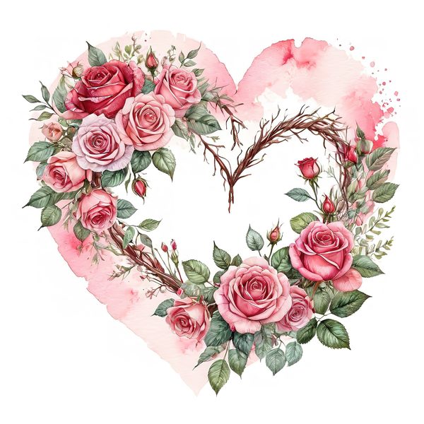 Watercolor Rose Heart Clipart Set, Pink & Green Tones (10 JPGs) — image 4