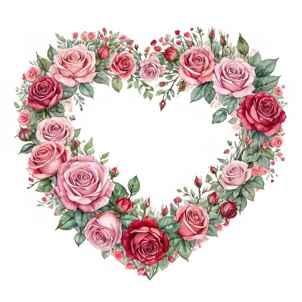 Watercolor Rose Heart Clipart Set, Pink & Green Tones (10 JPGs) — image 5