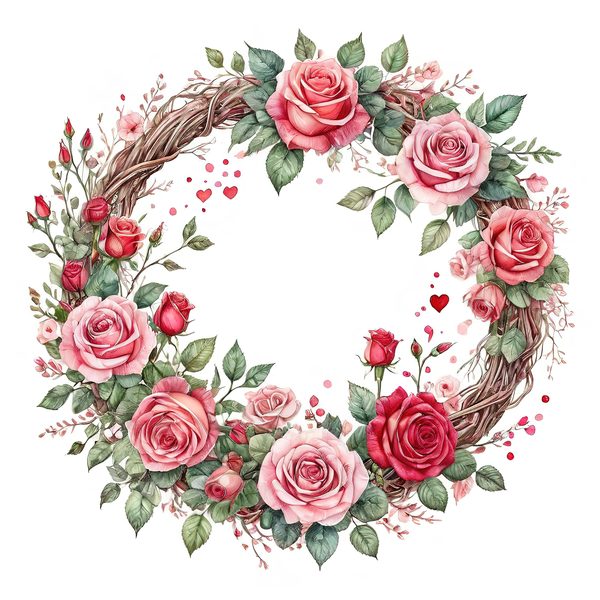 Watercolor Rose Heart Clipart Set, Pink & Green Tones (10 JPGs) — image 6
