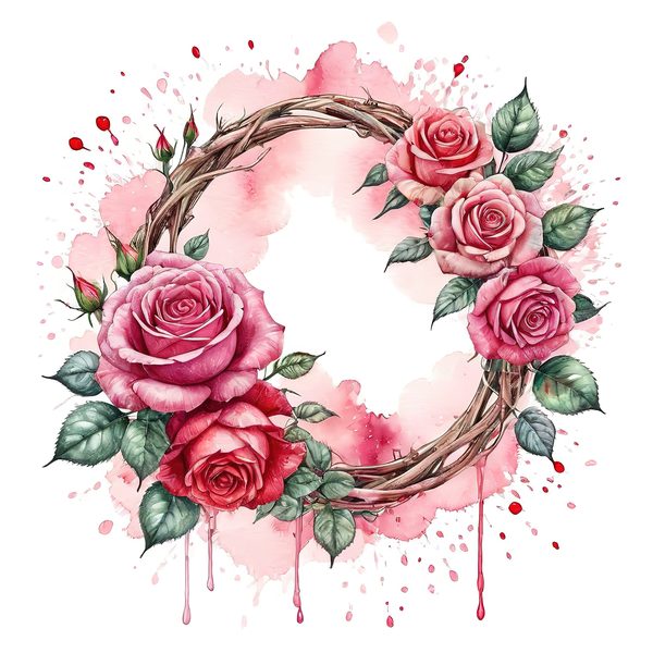 Watercolor Rose Heart Clipart Set, Pink & Green Tones (10 JPGs) — image 7