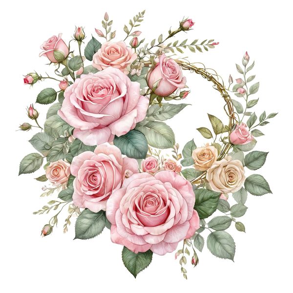 Watercolor Rose Heart Clipart Set, Pink & Green Tones (10 JPGs) — image 8