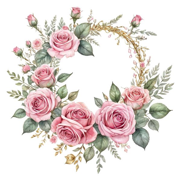 Watercolor Rose Heart Clipart Set, Pink & Green Tones (10 JPGs) — image 9