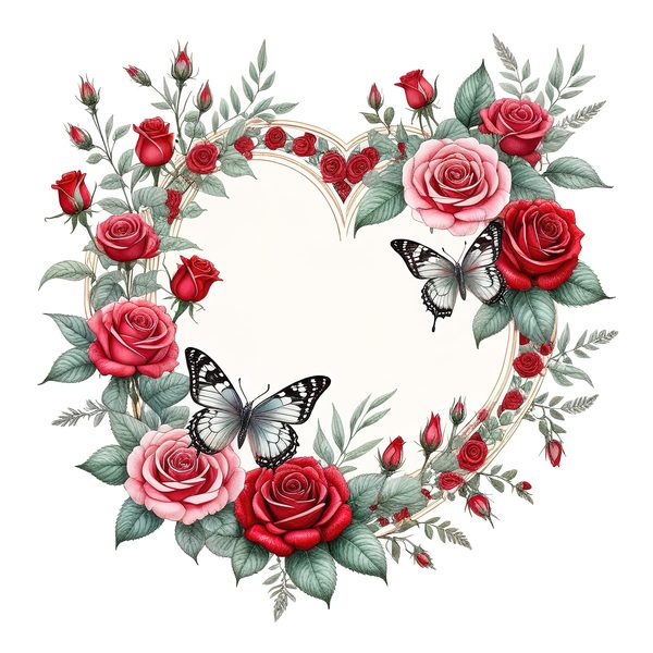 Watercolor Rose Heart Clipart Set, Pink & Green Tones (10 JPGs) — image 11