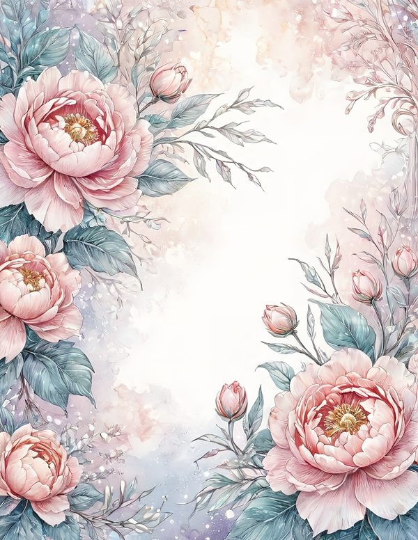 Watercolor Peony Digital Paper Set: Pastel Floral Scrapbooking (JPGs) — image 5