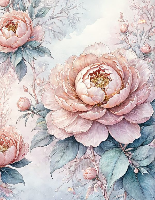 Watercolor Peony Digital Paper Set: Pastel Floral Scrapbooking (JPGs) — image 11