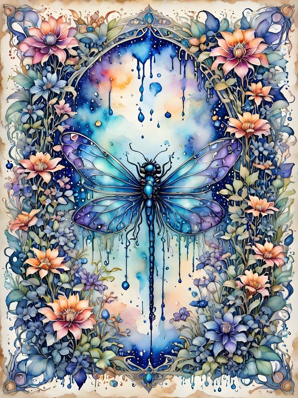 Watercolor Dragonfly Floral Digital Paper Set: Soft Blue Hues (10 JPGs) — image 1