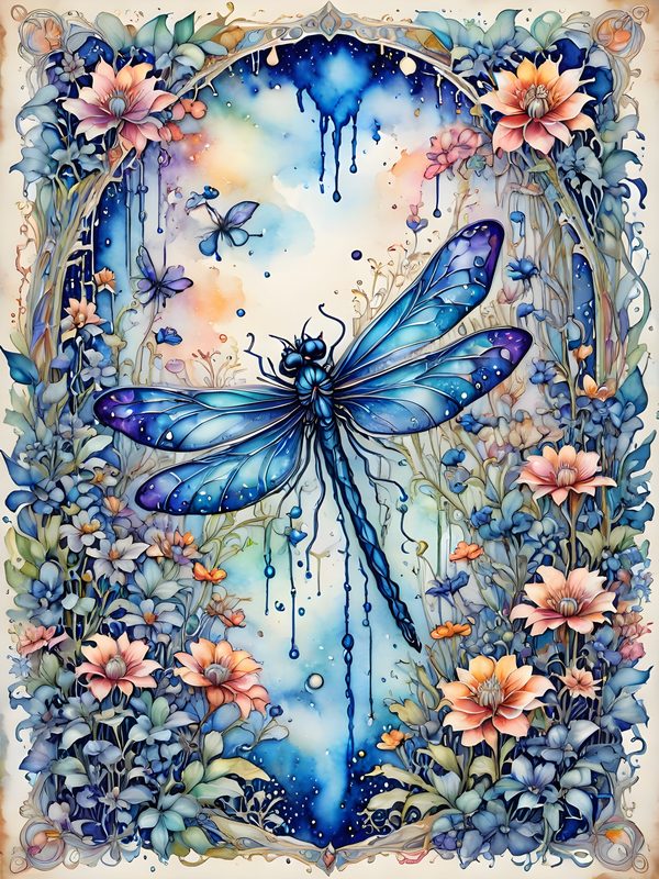 Watercolor Dragonfly Floral Digital Paper Set: Soft Blue Hues (10 JPGs) — image 2