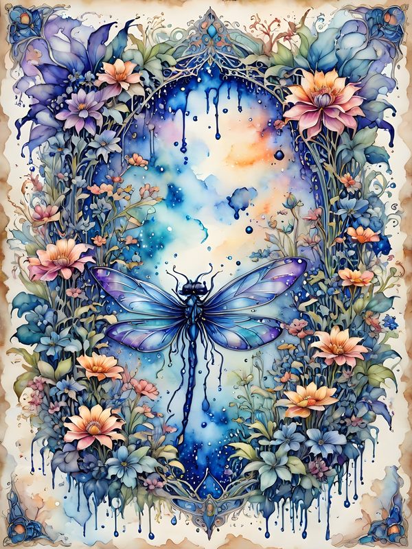 Watercolor Dragonfly Floral Digital Paper Set: Soft Blue Hues (10 JPGs) — image 4