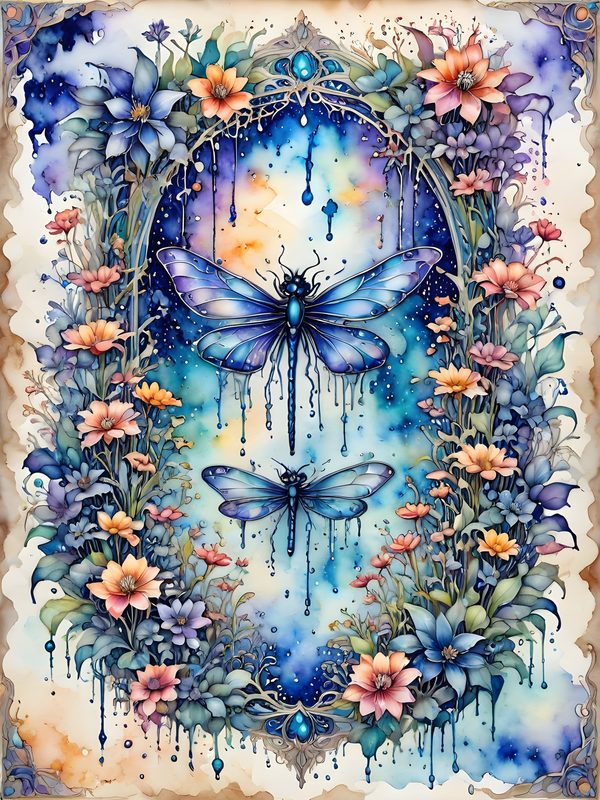 Watercolor Dragonfly Floral Digital Paper Set: Soft Blue Hues (10 JPGs) — image 5