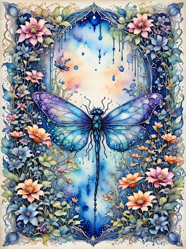 Watercolor Dragonfly Floral Digital Paper Set: Soft Blue Hues (10 JPGs) — image 8