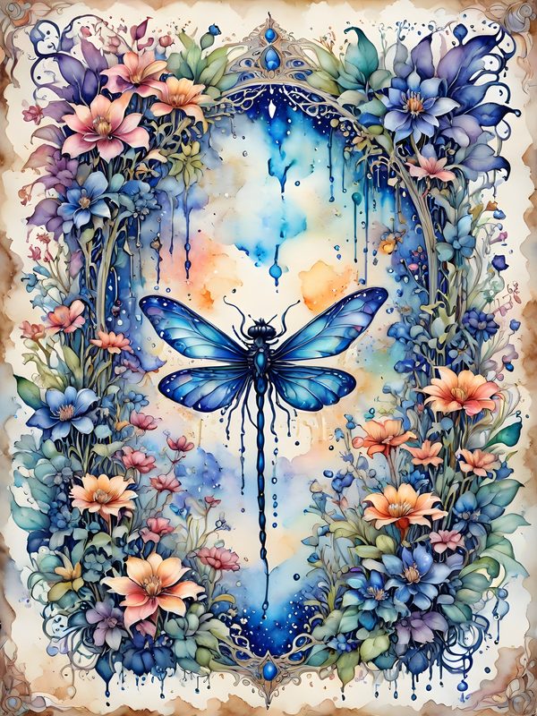 Watercolor Dragonfly Floral Digital Paper Set: Soft Blue Hues (10 JPGs) — image 10