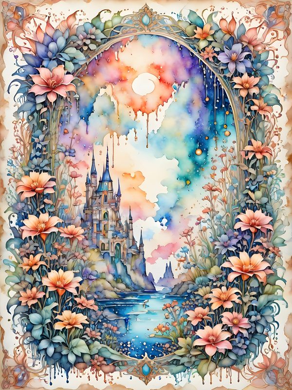 Watercolor Castle Floral Frame: Pastel Digital Paper Set (10 JPGs) — image 1