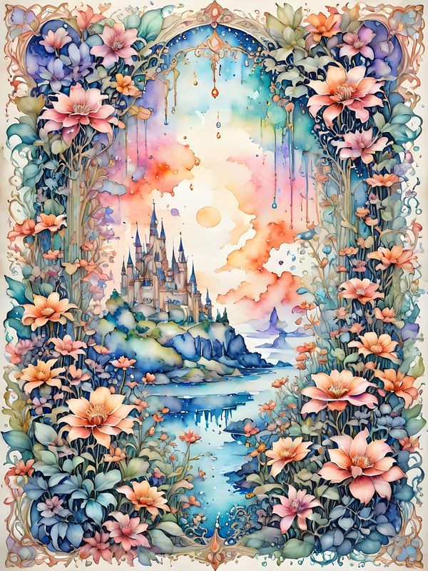 Watercolor Castle Floral Frame: Pastel Digital Paper Set (10 JPGs) — image 2