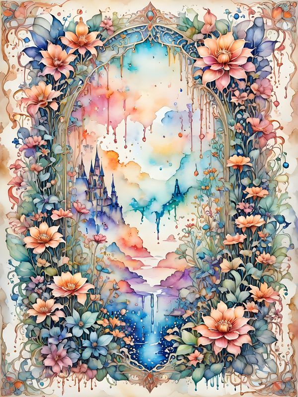 Watercolor Castle Floral Frame: Pastel Digital Paper Set (10 JPGs) — image 3