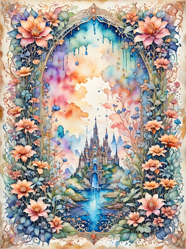 Watercolor Castle Floral Frame: Pastel Digital Paper Set (10 JPGs) — image 4