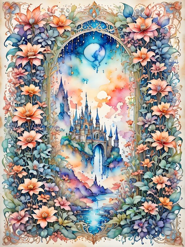 Watercolor Castle Floral Frame: Pastel Digital Paper Set (10 JPGs) — image 5