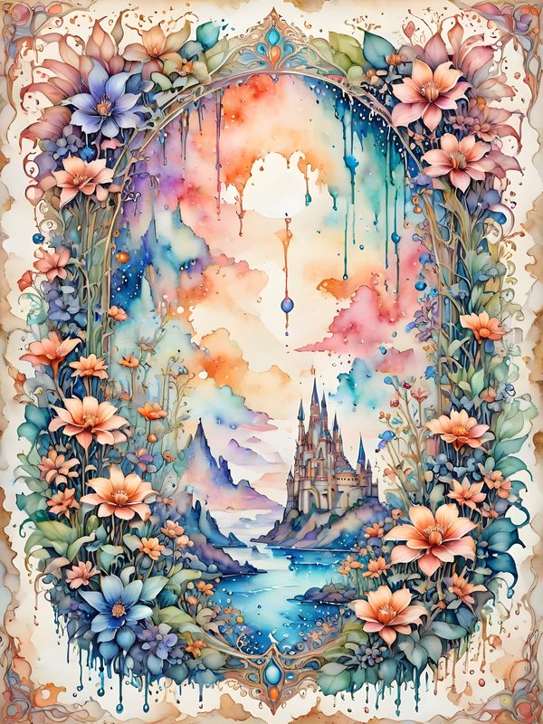 Watercolor Castle Floral Frame: Pastel Digital Paper Set (10 JPGs) — image 6