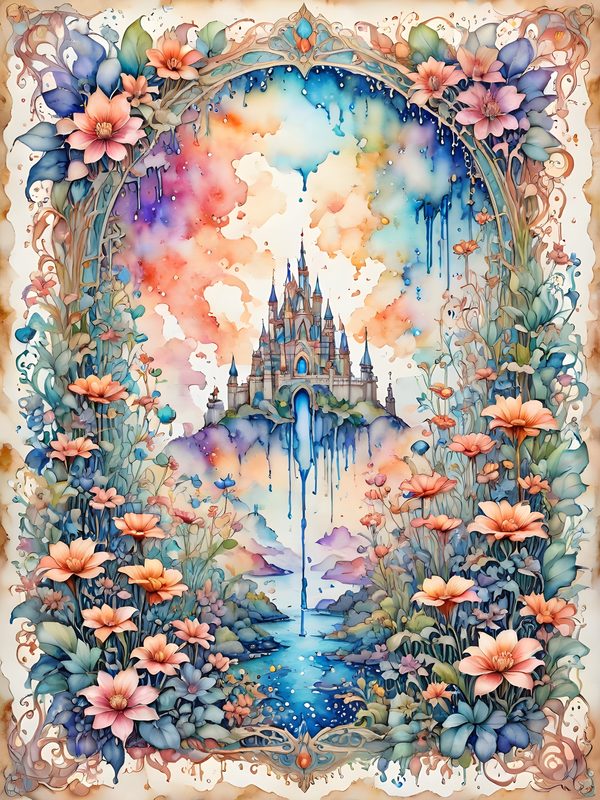 Watercolor Castle Floral Frame: Pastel Digital Paper Set (10 JPGs) — image 7
