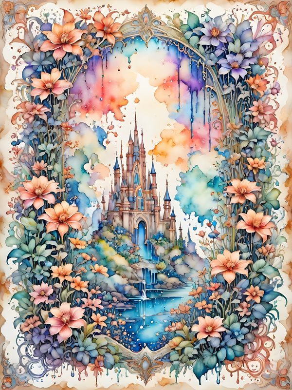 Watercolor Castle Floral Frame: Pastel Digital Paper Set (10 JPGs) — image 8