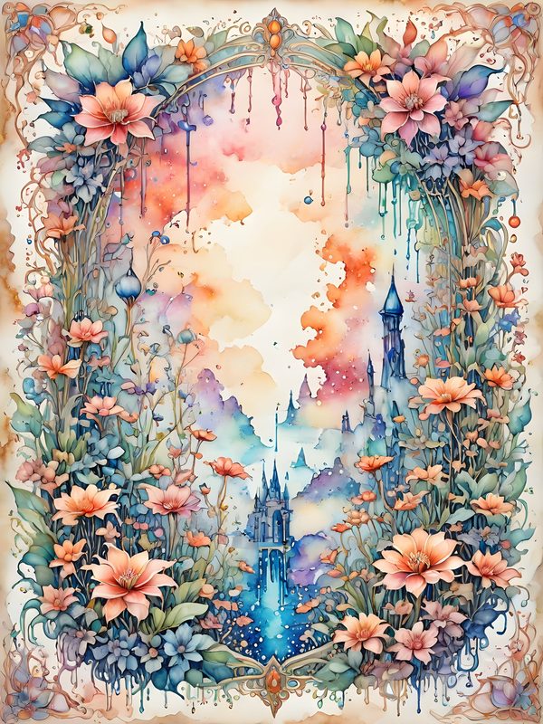 Watercolor Castle Floral Frame: Pastel Digital Paper Set (10 JPGs) — image 10