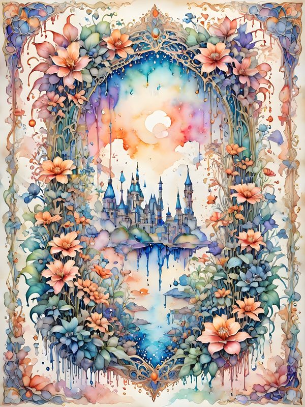 Watercolor Castle Floral Frame: Pastel Digital Paper Set (10 JPGs) — image 12
