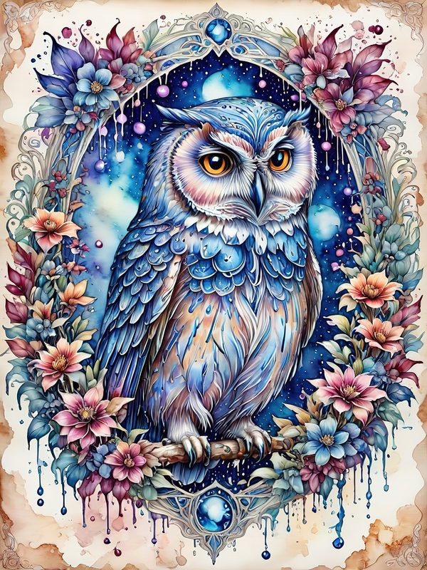 Watercolor Owl Art: Floral Digital Paper Set (10 JPGs) — image 1