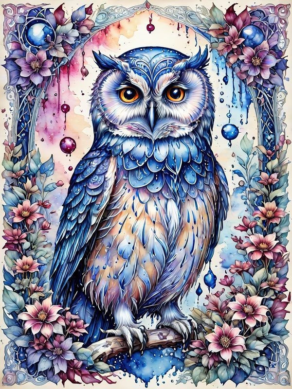 Watercolor Owl Art: Floral Digital Paper Set (10 JPGs) — image 3