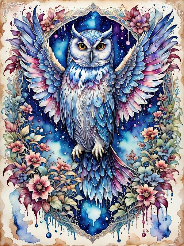 Watercolor Owl Art: Floral Digital Paper Set (10 JPGs) — image 4
