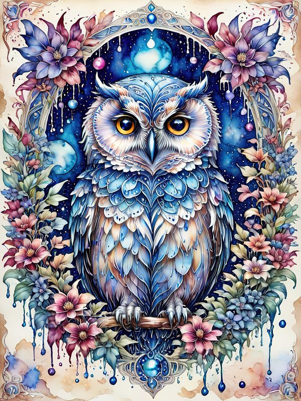 Watercolor Owl Art: Floral Digital Paper Set (10 JPGs) — image 5