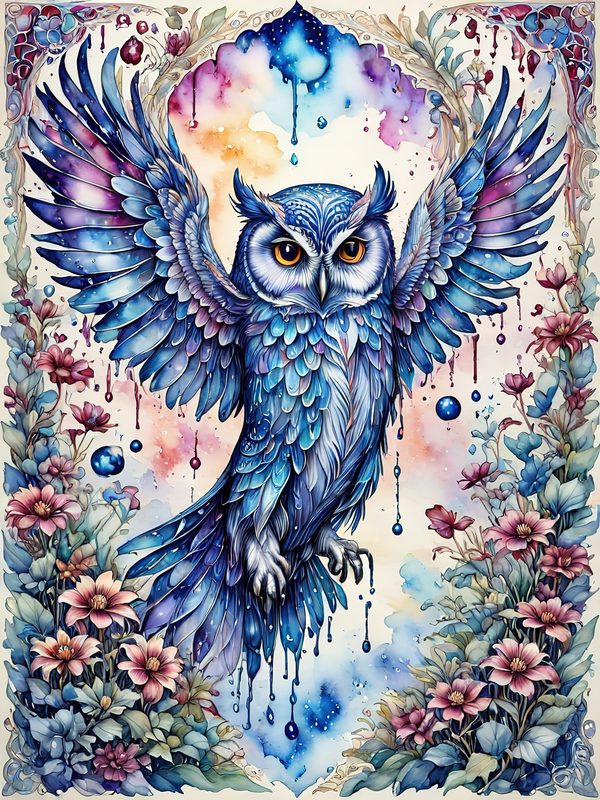 Watercolor Owl Art: Floral Digital Paper Set (10 JPGs) — image 6