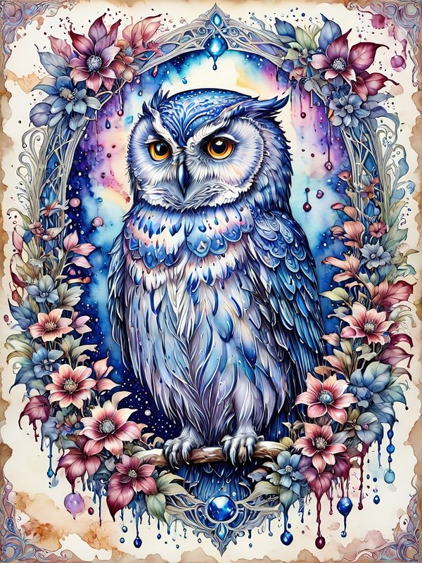Watercolor Owl Art: Floral Digital Paper Set (10 JPGs) — image 7