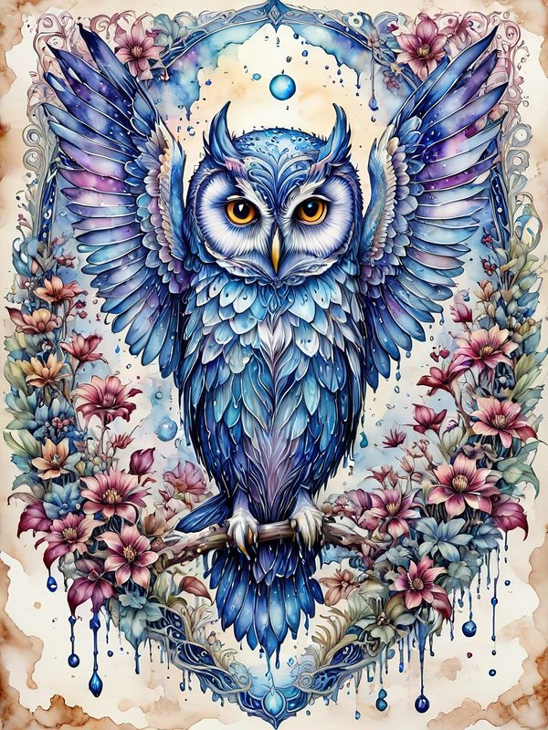 Watercolor Owl Art: Floral Digital Paper Set (10 JPGs) — image 8