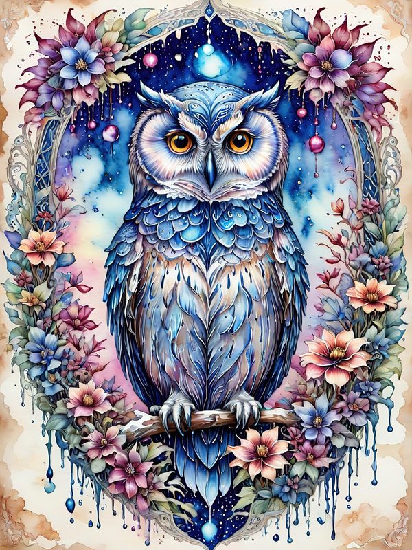 Watercolor Owl Art: Floral Digital Paper Set (10 JPGs) — image 9