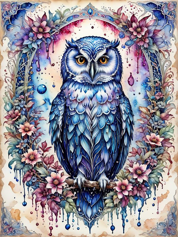 Watercolor Owl Art: Floral Digital Paper Set (10 JPGs) — image 11