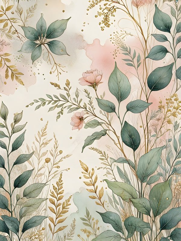 Watercolor Floral Digital Paper Set: Soft Green & Gold (10 JPGs) — image 1