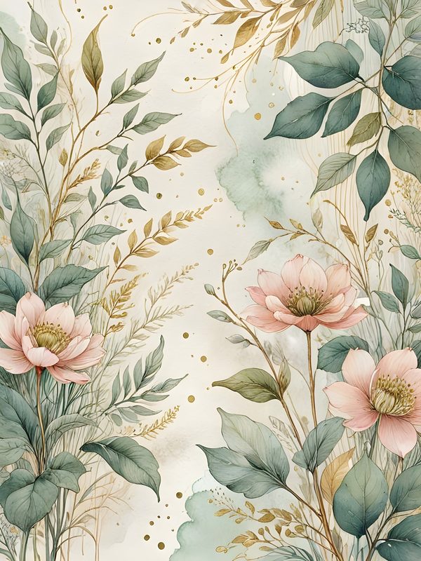 Watercolor Floral Digital Paper Set: Soft Green & Gold (10 JPGs) — image 2