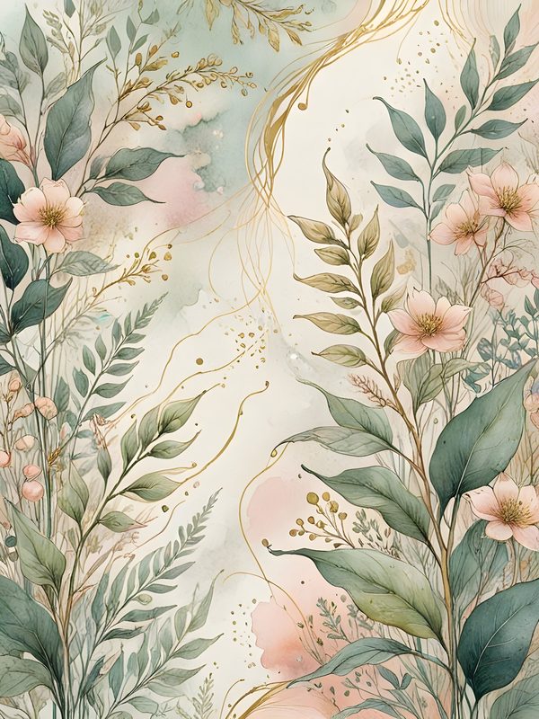 Watercolor Floral Digital Paper Set: Soft Green & Gold (10 JPGs) — image 3