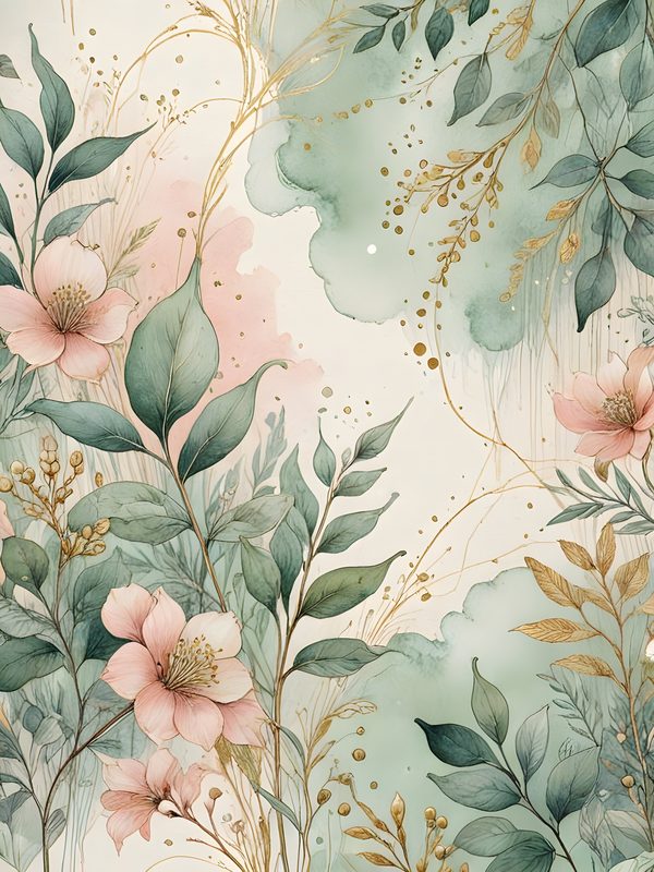 Watercolor Floral Digital Paper Set: Soft Green & Gold (10 JPGs) — image 4