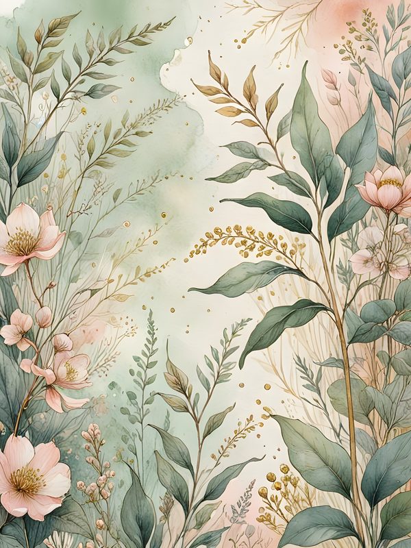 Watercolor Floral Digital Paper Set: Soft Green & Gold (10 JPGs) — image 5