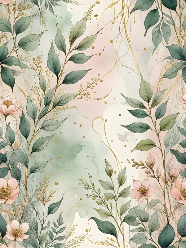 Watercolor Floral Digital Paper Set: Soft Green & Gold (10 JPGs) — image 6