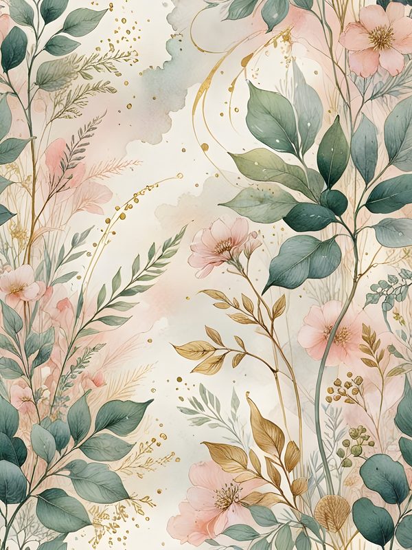 Watercolor Floral Digital Paper Set: Soft Green & Gold (10 JPGs) — image 7