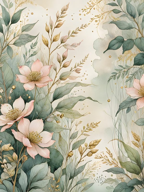 Watercolor Floral Digital Paper Set: Soft Green & Gold (10 JPGs) — image 8