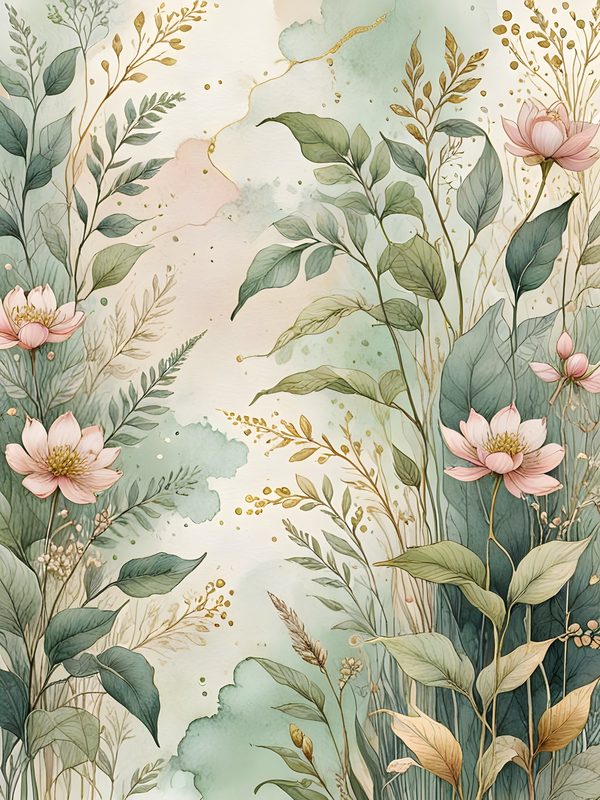Watercolor Floral Digital Paper Set: Soft Green & Gold (10 JPGs) — image 9