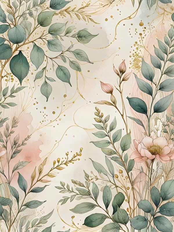 Watercolor Floral Digital Paper Set: Soft Green & Gold (10 JPGs) — image 10