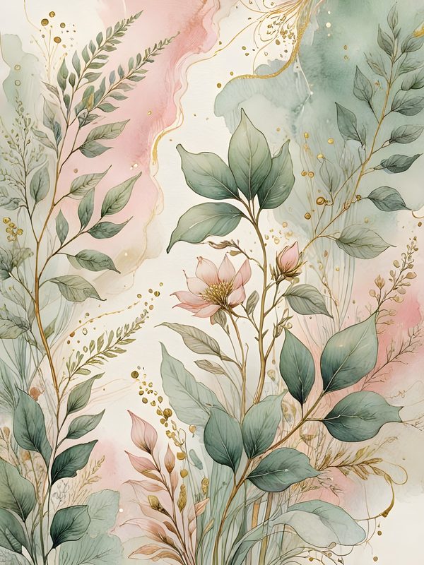 Watercolor Floral Digital Paper Set: Soft Green & Gold (10 JPGs) — image 12