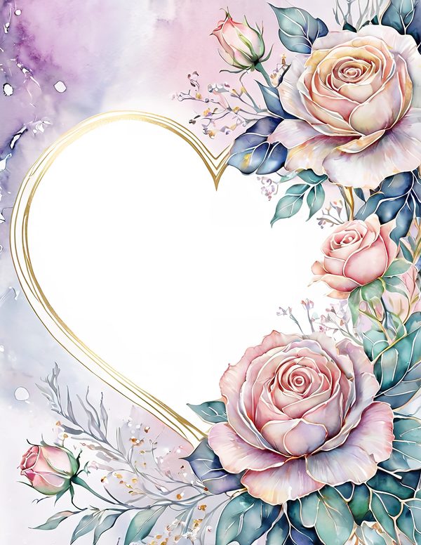 Watercolor Roses Digital Paper Set: Gold Heart, Pastel Tones (10 JPGs) — image 1