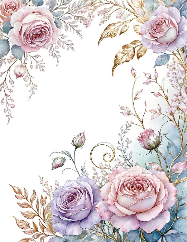 Watercolor Roses Digital Paper Set: Gold Heart, Pastel Tones (10 JPGs) — image 2