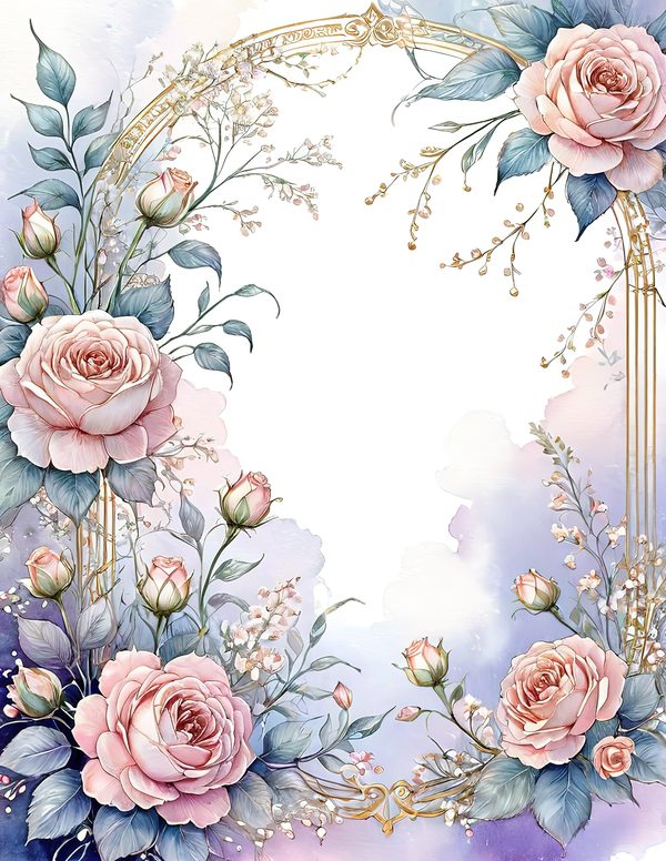 Watercolor Roses Digital Paper Set: Gold Heart, Pastel Tones (10 JPGs) — image 4